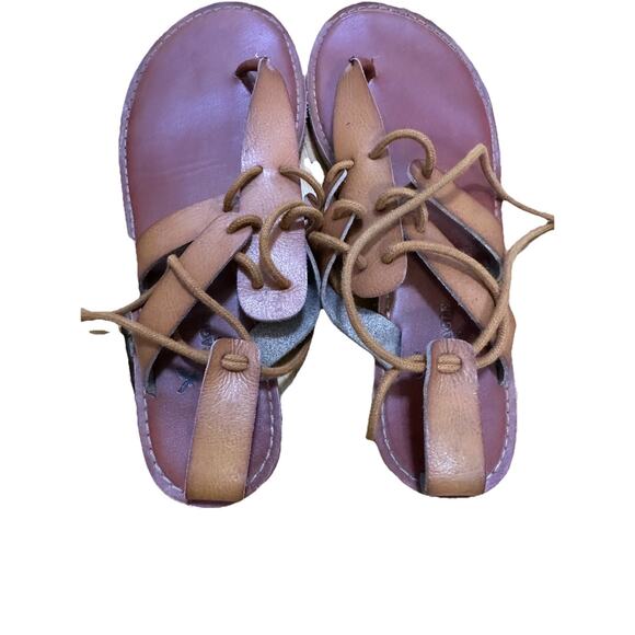 AMERICAN EAGLE Lace Up Women’s Brown Strappy Thong Sandals Shoes Flip Flops 8 - Picture 2 of 6